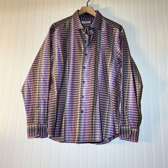 Tommy Bahama Long Sleeve Button-Up Shirt Size XL Purple Plaid Cotton Silk Blend - Picture 1 of 9